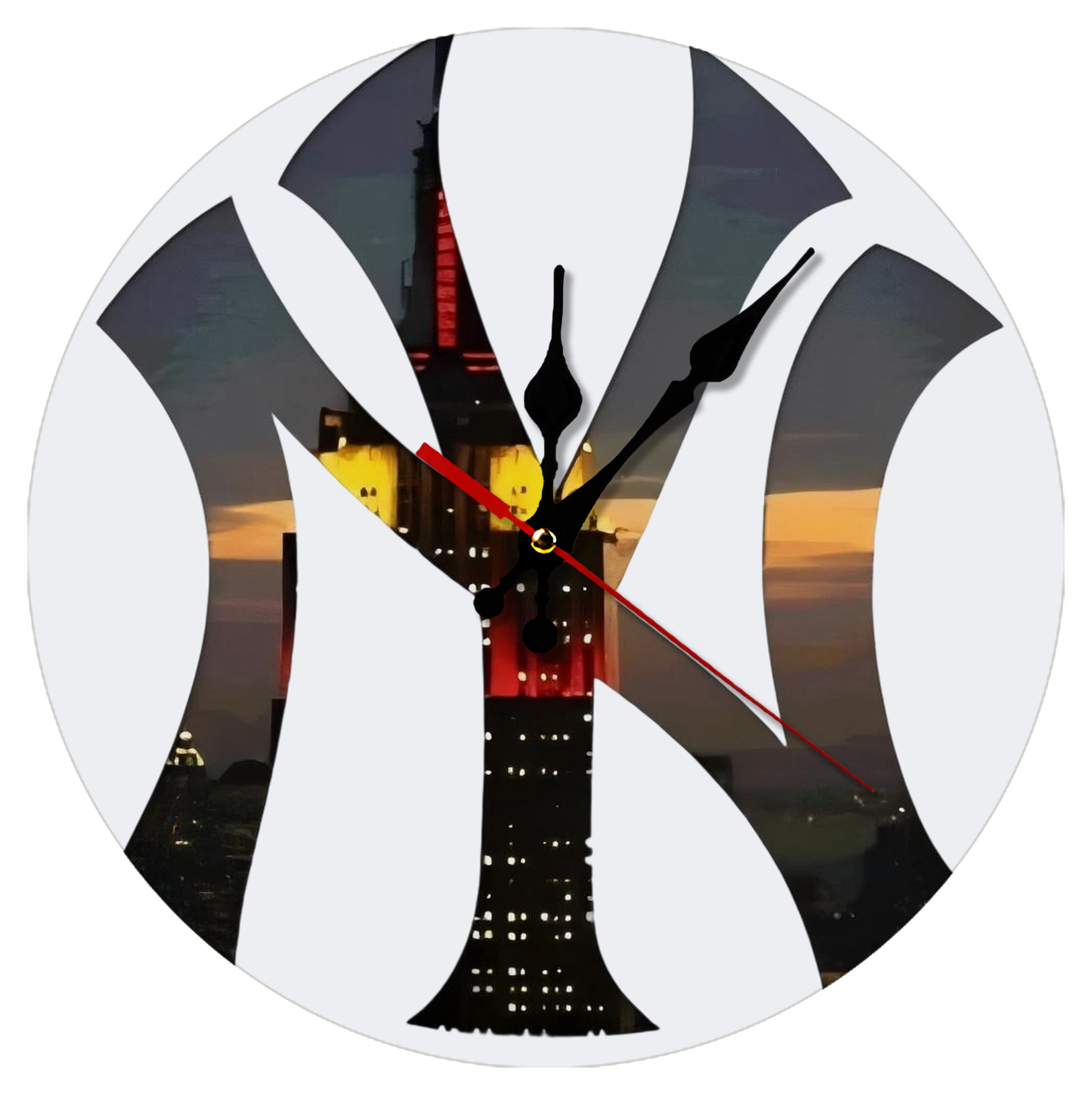 New York Yankees Logo New York Background Silent Round Wall Clock – Modern & Stylish DIY Design, Durable Wood Construction, Easy To Install – Perfect For Office, Bedroom, Living Room, And More